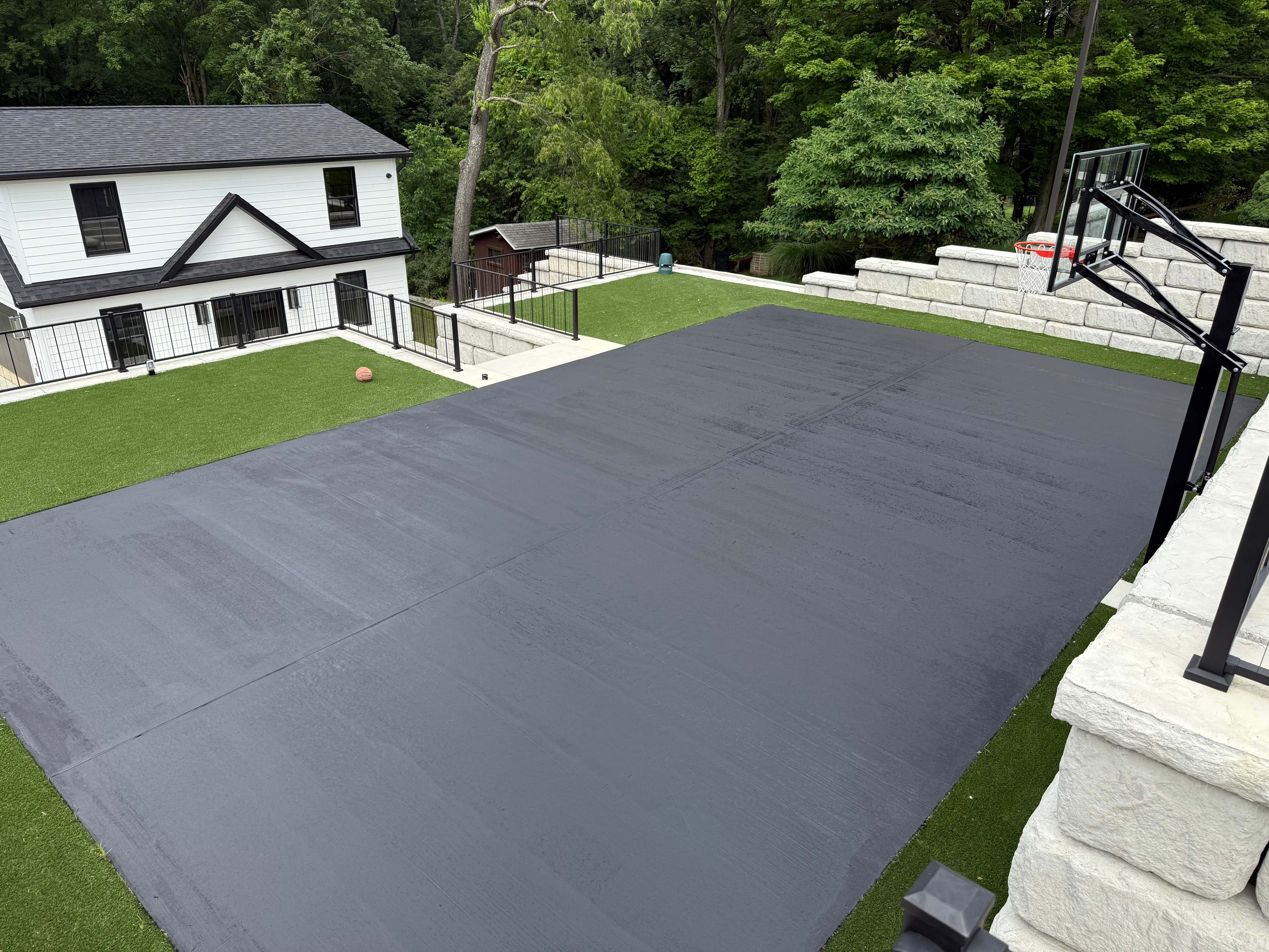 Freshly sealed parking lot